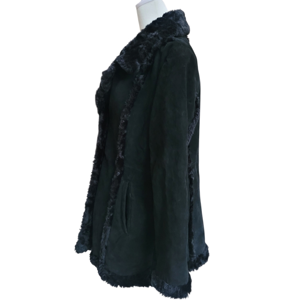VTG Y2K Wilsons Leather Maxima Suede Leather Black Jacket Faux Shearling Sz L - Picture 4 of 11